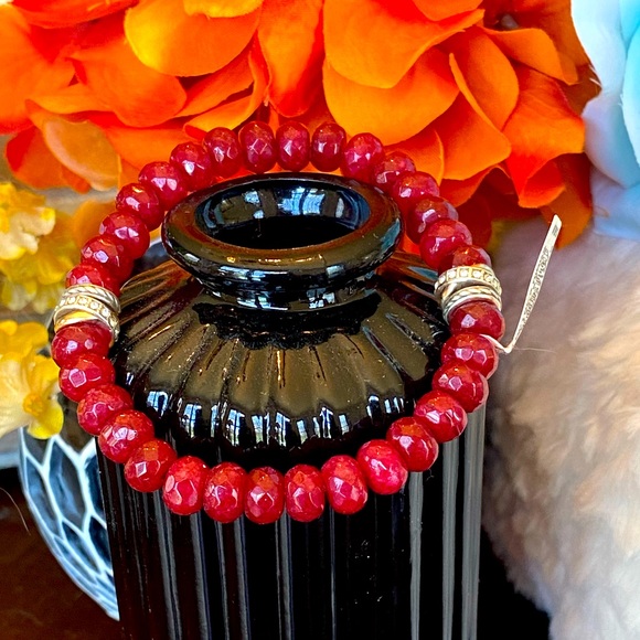 ⭐️SOLD⭐️Brighton NEPTUNE’S RINGS RUBY CHALCEDONY gold silver Crystal Bracelet - Picture 12 of 12